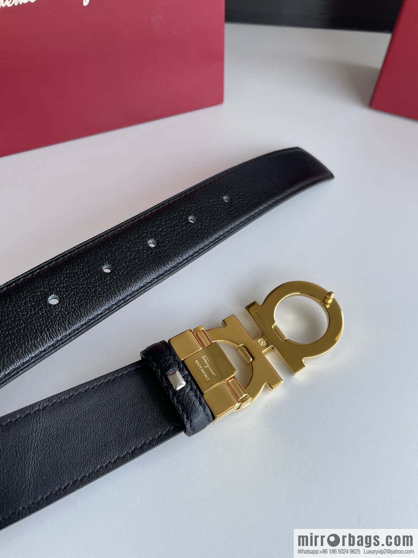 Ferragamo Men's Stainless Steel Rolling Sand Metal Buckle, First Layer Cowhide Sheep Textured Belt 3.5cm