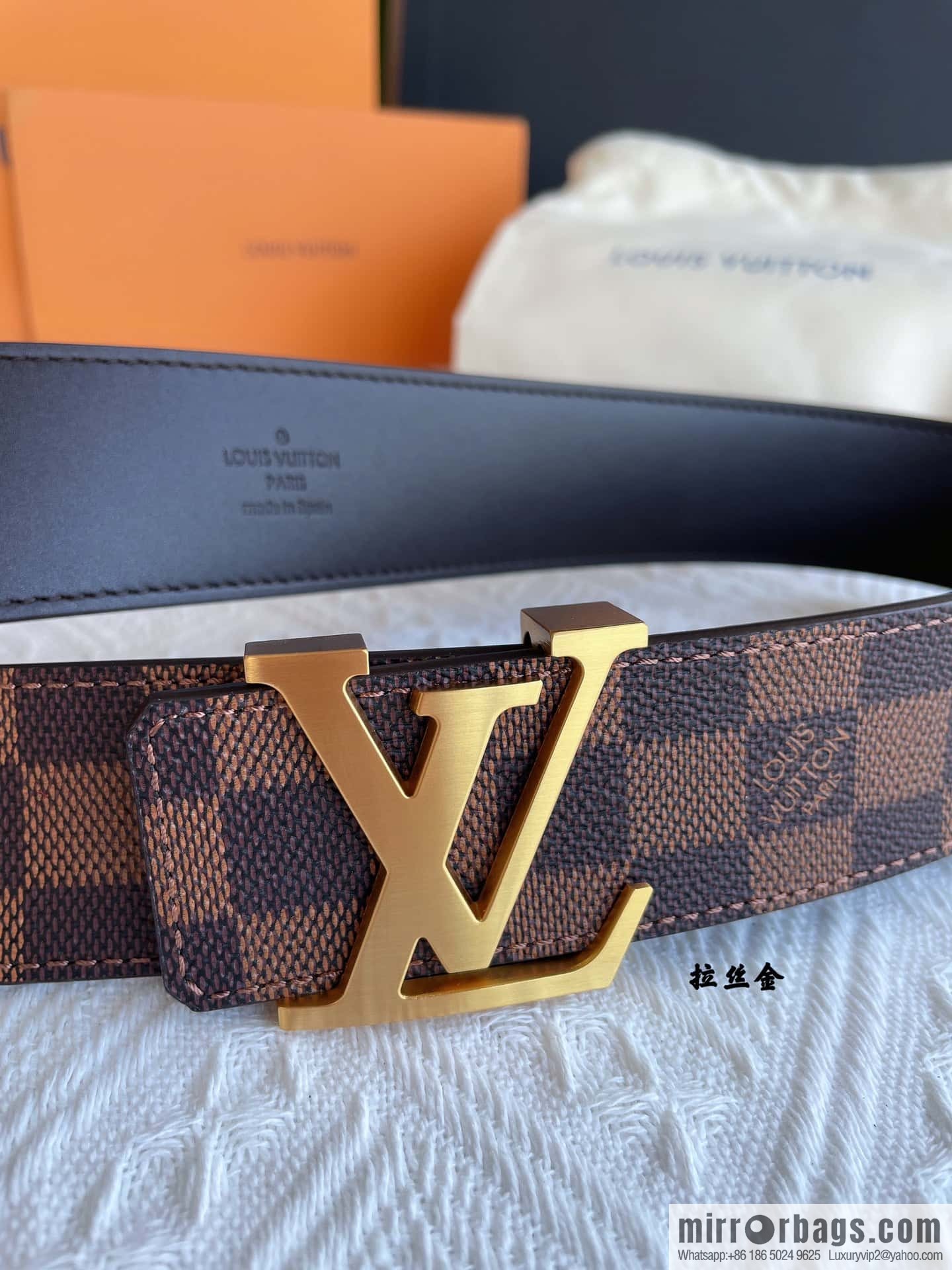 LOUIS VUITTON Classic brown checkerboard/black checkerboard/presbyopia 40mm belt