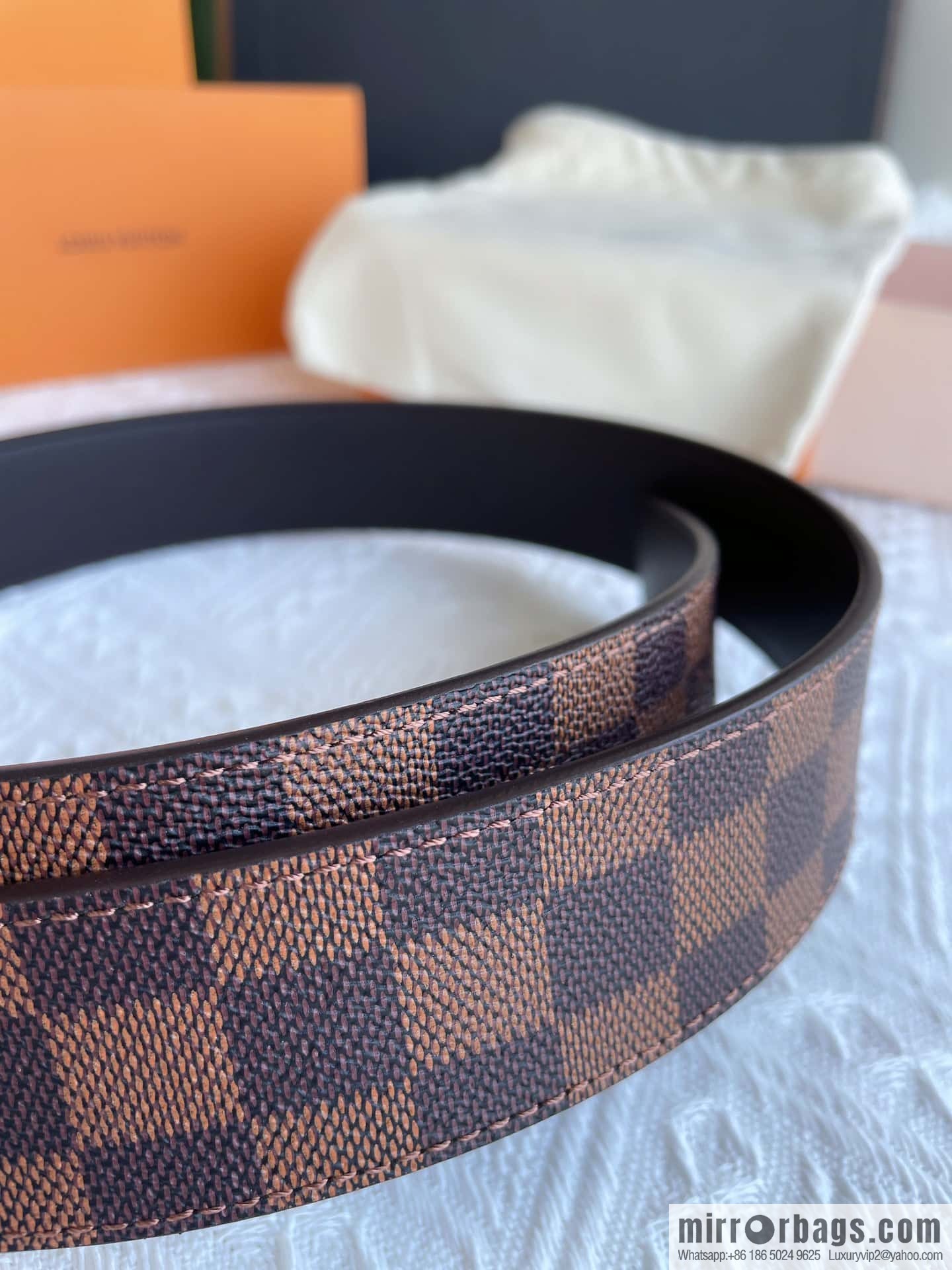 LOUIS VUITTON Classic brown checkerboard/black checkerboard/presbyopia 40mm belt