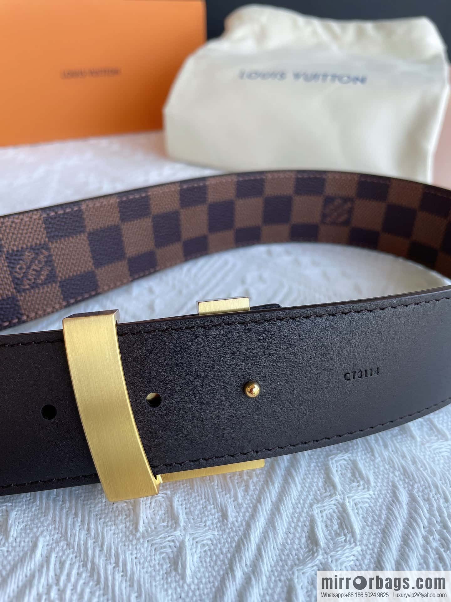 LOUIS VUITTON Classic brown checkerboard/black checkerboard/presbyopia 40mm belt