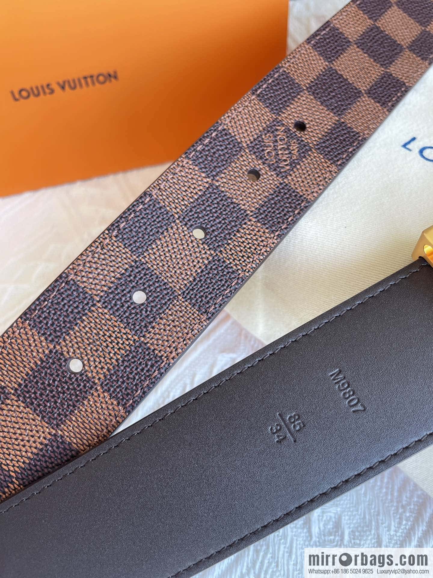 LOUIS VUITTON Classic brown checkerboard/black checkerboard/presbyopia 40mm belt