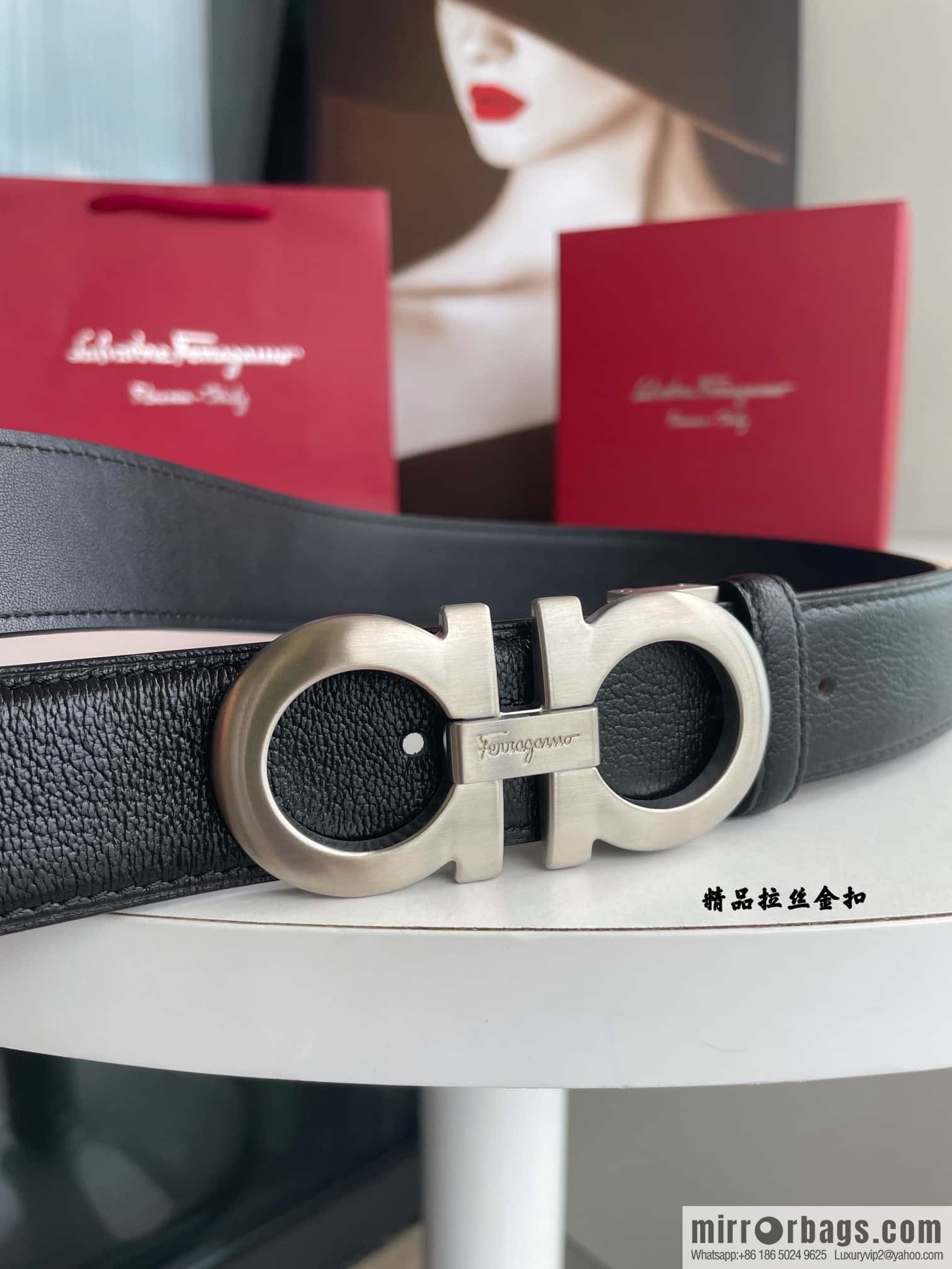 Ferragam Ferragamo, double-sided with a delicate first-layer cowhide 3.5cm belt