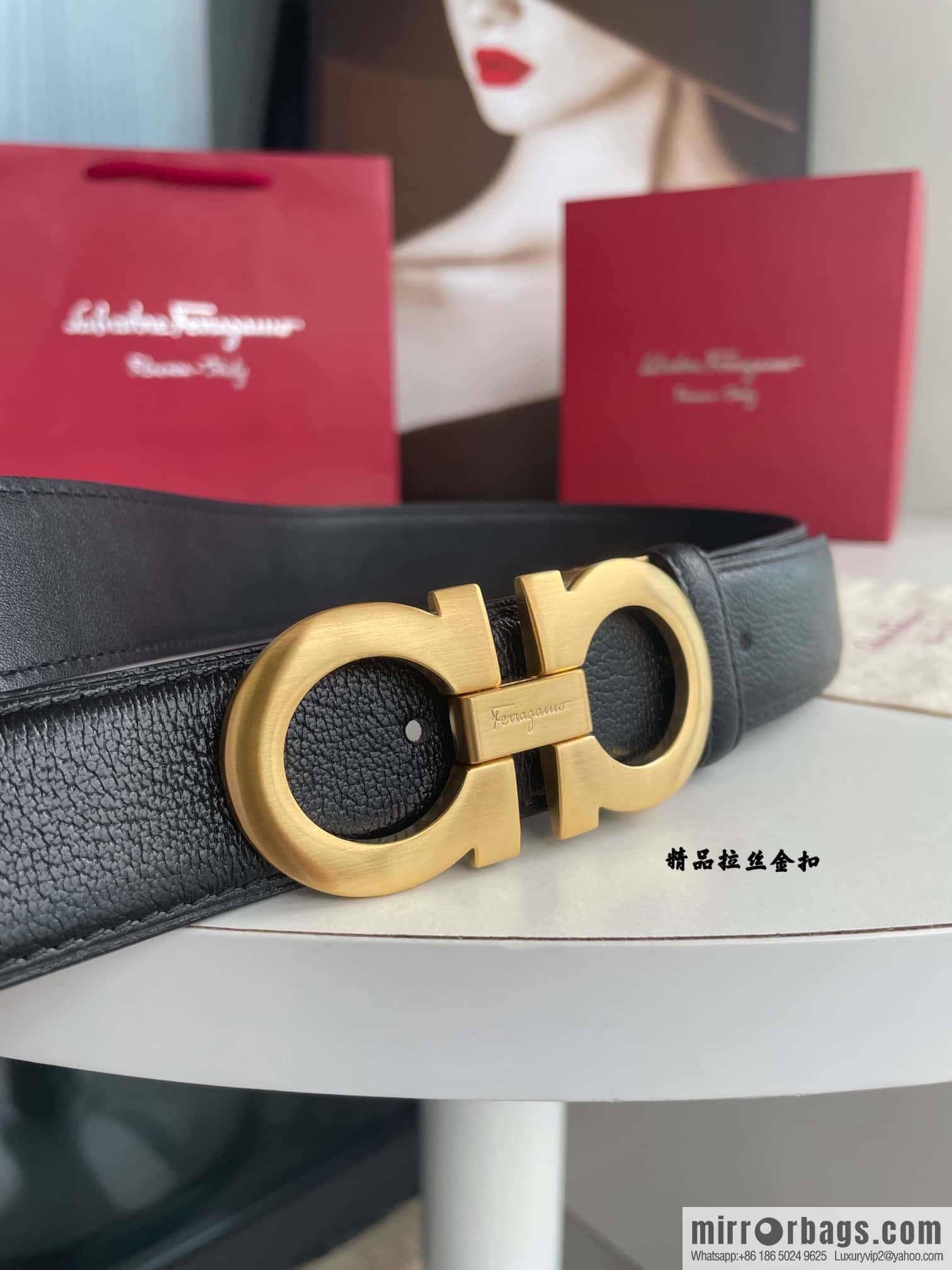 Ferragam Ferragamo, double-sided with a delicate first-layer cowhide 3.5cm belt