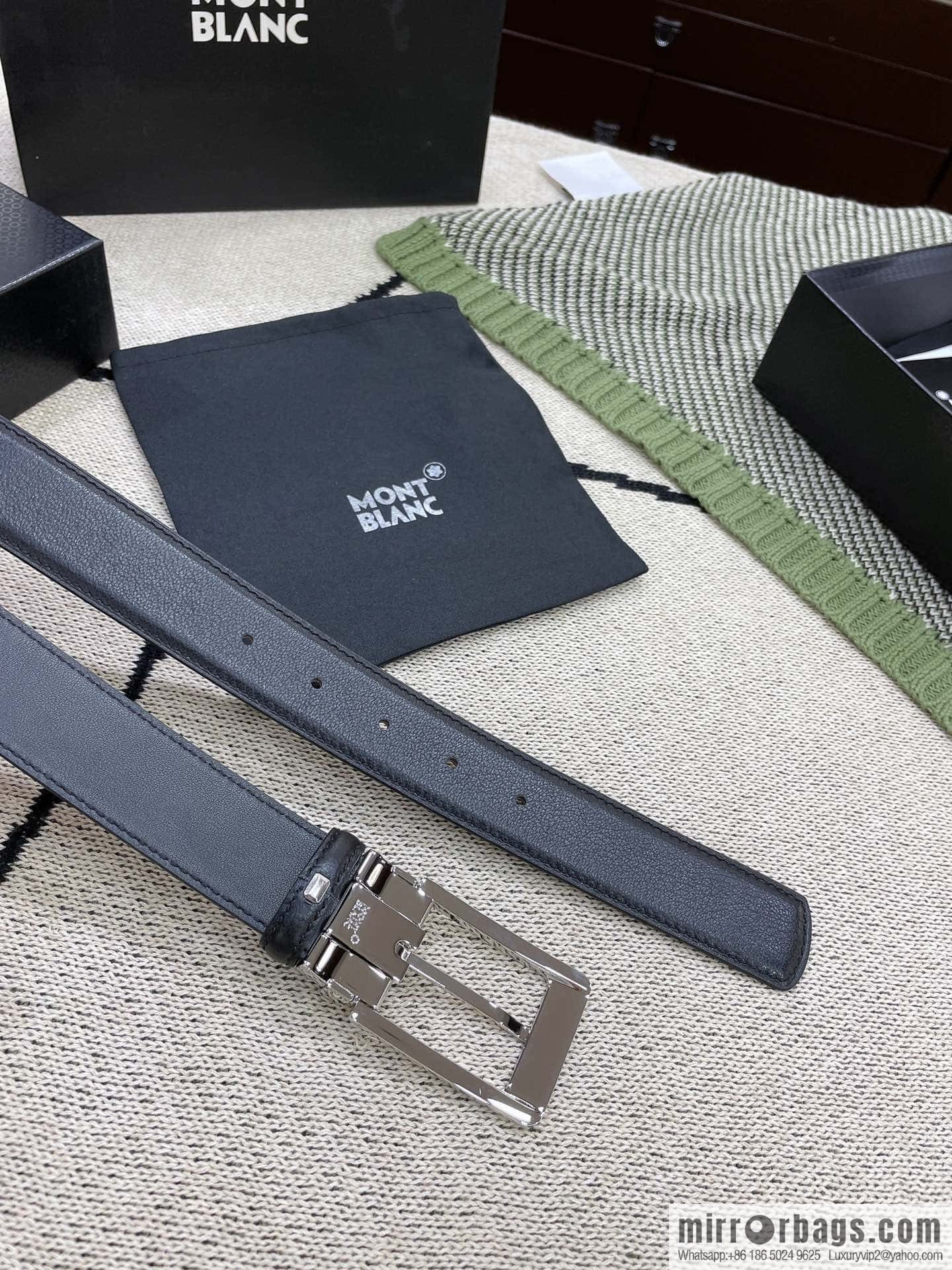MONTBLANC's new black series pin buckle double-sided delicate first-layer cowhide belt