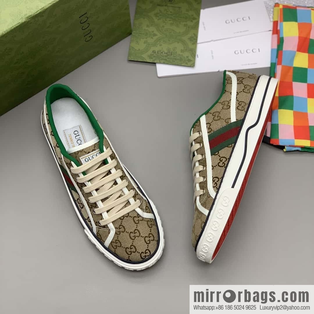 GUCCI apricot double G canvas, red and green webbing 1977 men's and women's canvas shoes