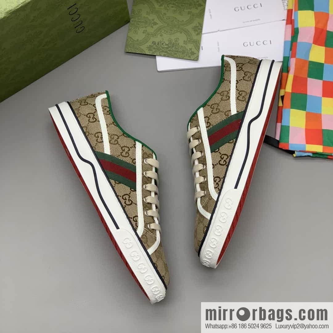 GUCCI apricot double G canvas, red and green webbing 1977 men's and women's canvas shoes