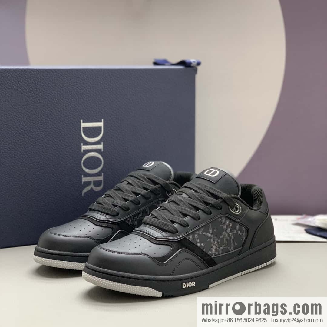 Dior B27 low-top sneakers with beige and black Oblique print inlay on the side