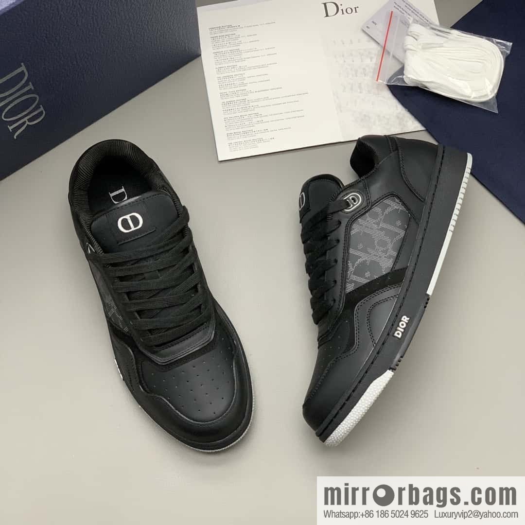 Dior B27 low-top sneakers with beige and black Oblique print inlay on the side