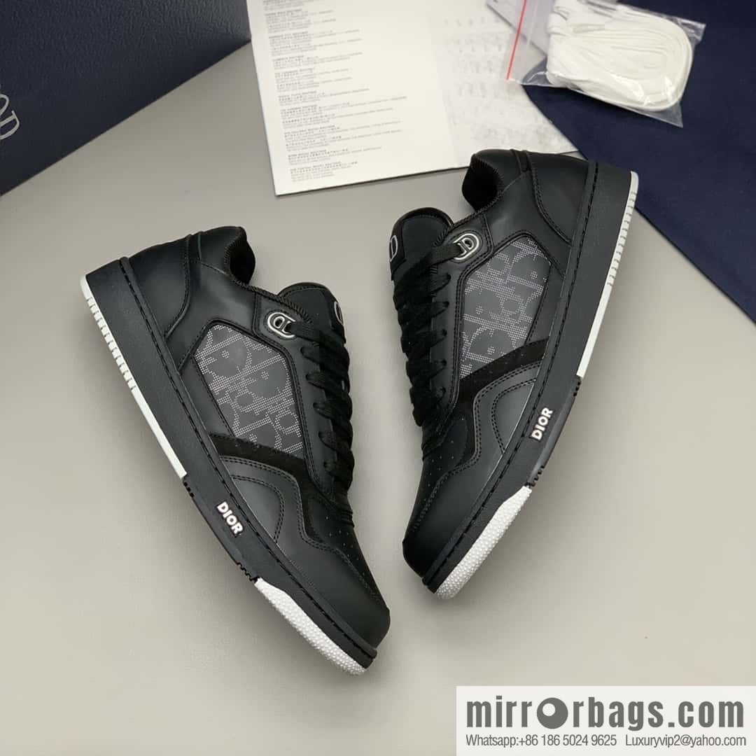 Dior B27 low-top sneakers with beige and black Oblique print inlay on the side