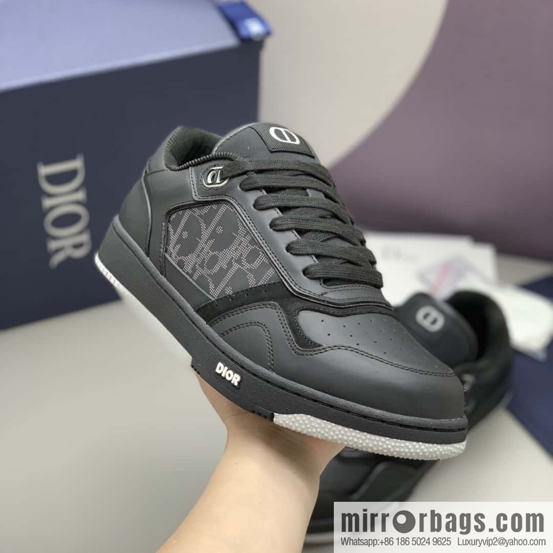 Dior B27 low-top sneakers with beige and black Oblique print inlay on the side
