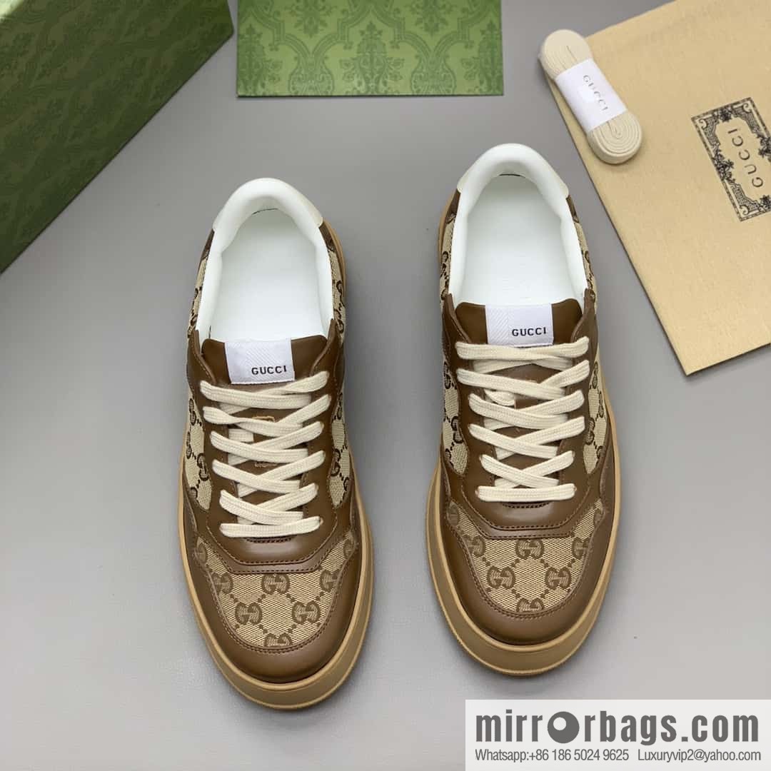 GUCCI Gucci, with cowhide material GG printed canvas couple sneakers