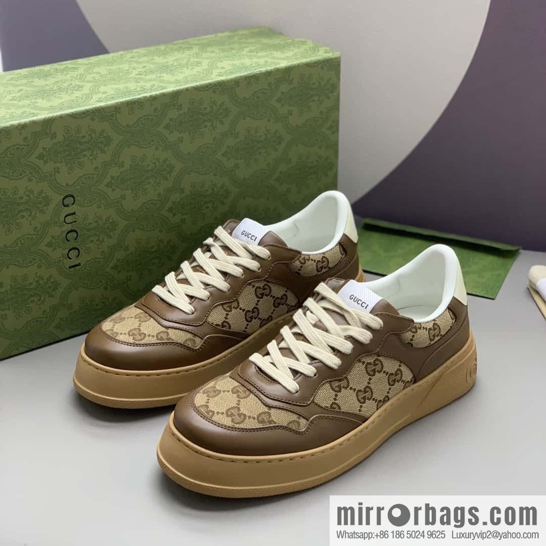 GUCCI Gucci, with cowhide material GG printed canvas couple sneakers