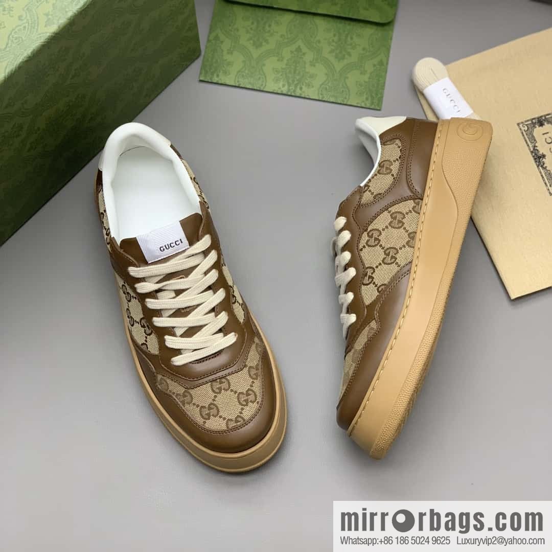 GUCCI Gucci, with cowhide material GG printed canvas couple sneakers