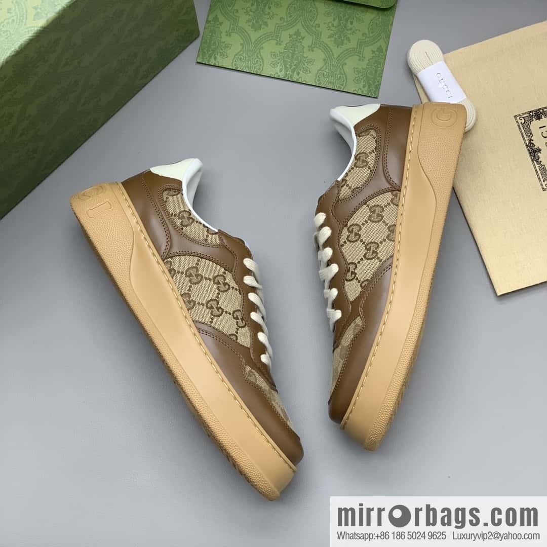 GUCCI Gucci, with cowhide material GG printed canvas couple sneakers
