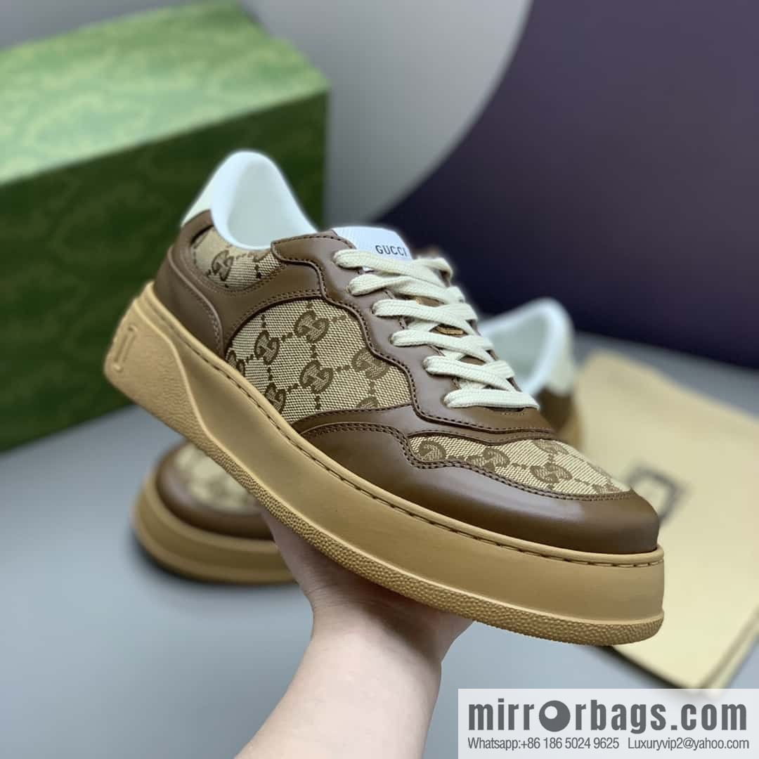 GUCCI Gucci, with cowhide material GG printed canvas couple sneakers