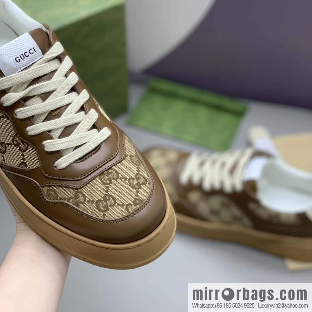 GUCCI Gucci, with cowhide material GG printed canvas couple sneakers