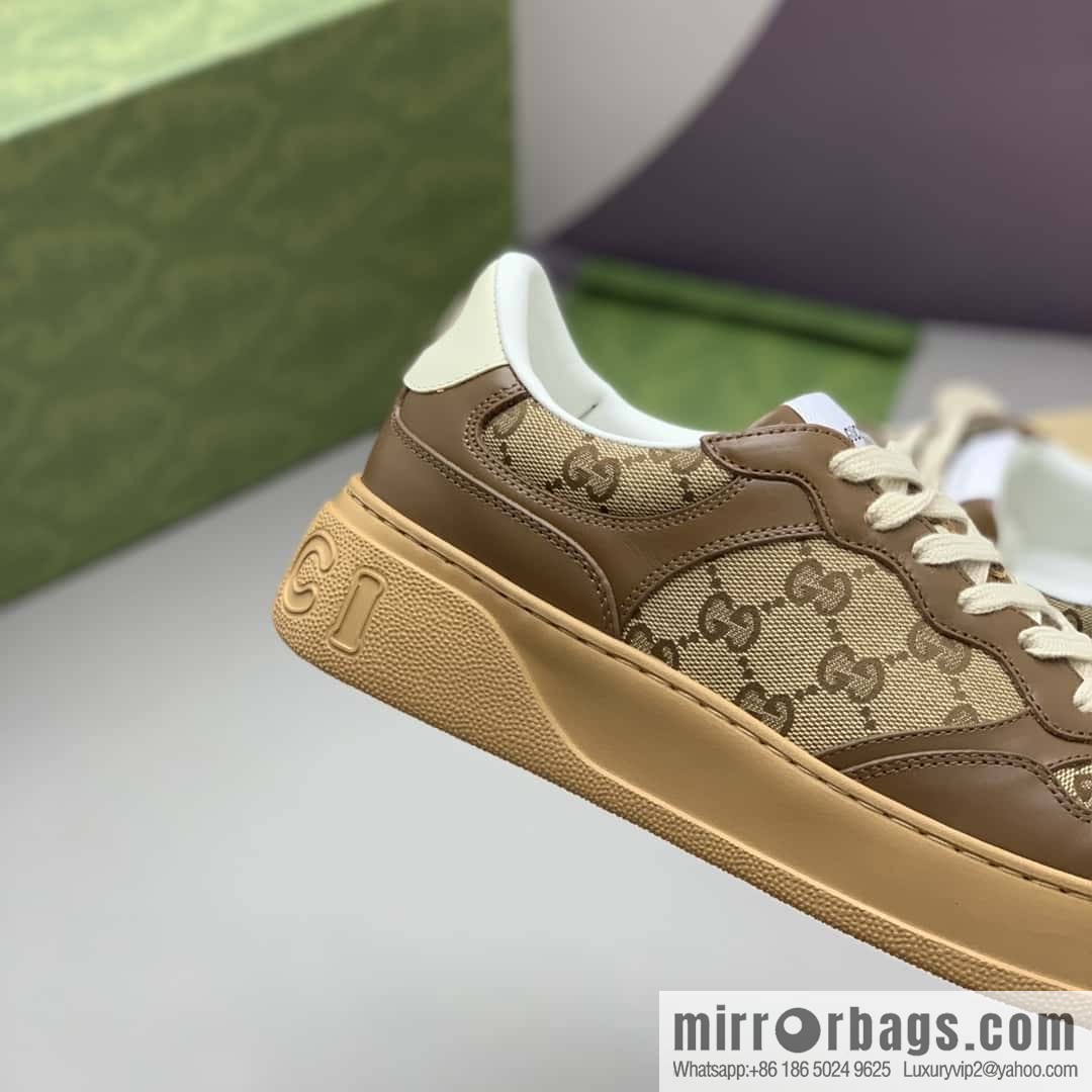 GUCCI Gucci, with cowhide material GG printed canvas couple sneakers