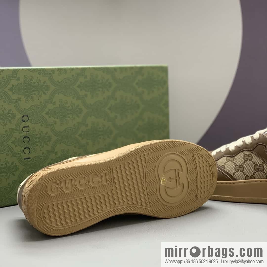 GUCCI Gucci, with cowhide material GG printed canvas couple sneakers