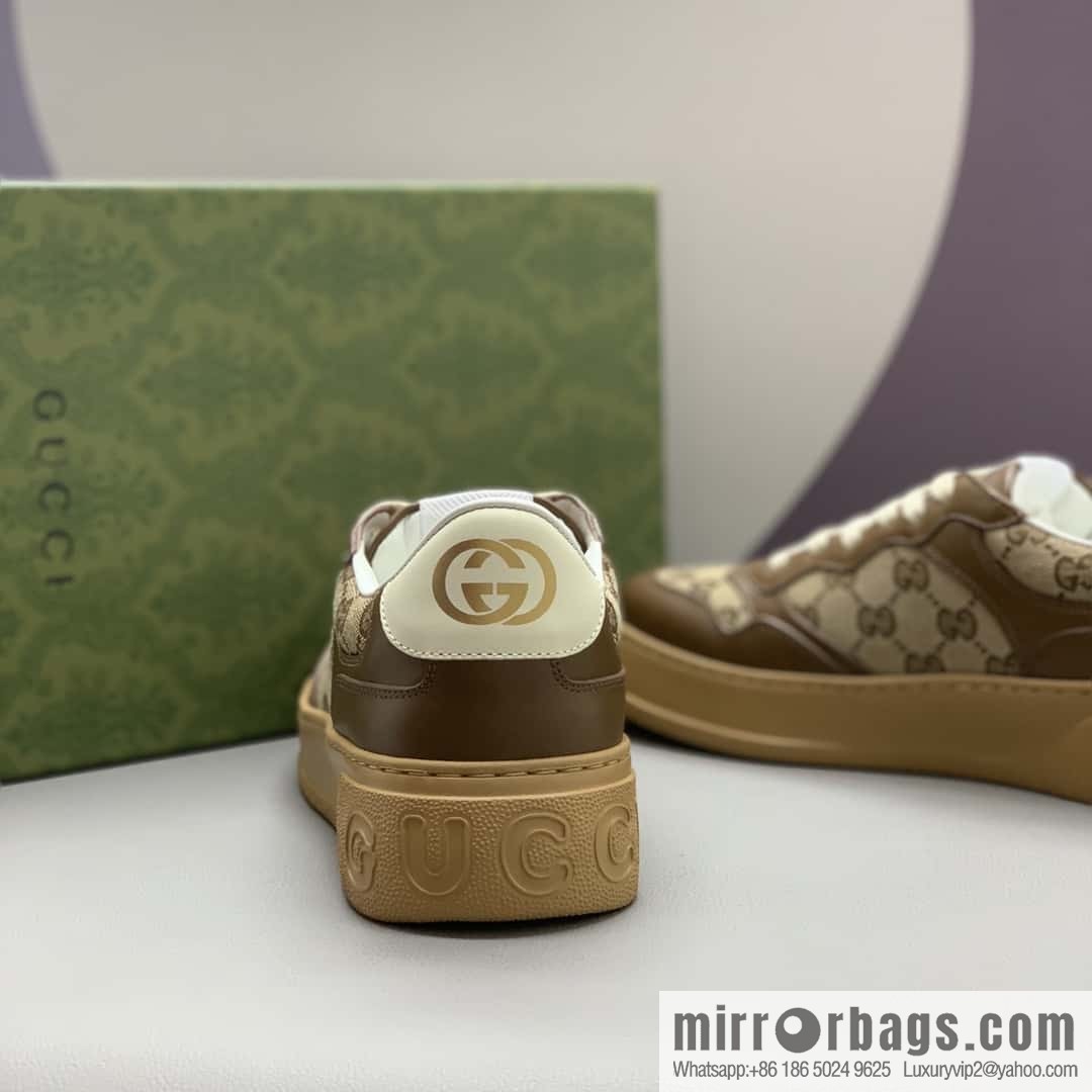 GUCCI Gucci, with cowhide material GG printed canvas couple sneakers