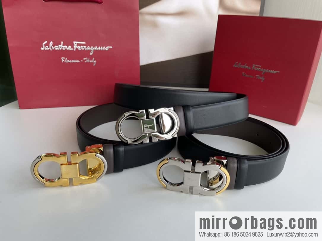 Ferragamo's new 3.5cm Gancio double-circle intercolored edge metal clip buckle, with the first layer of cowhide belt