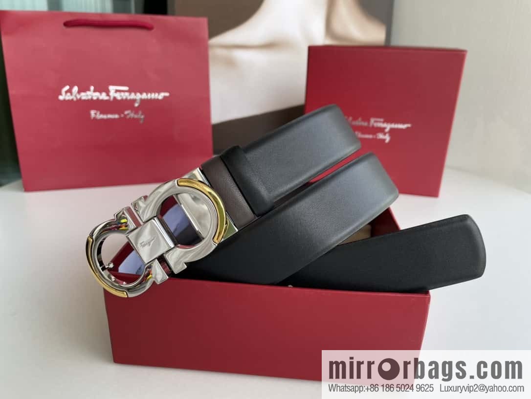 Ferragamo's new 3.5cm Gancio double-circle intercolored edge metal clip buckle, with the first layer of cowhide belt