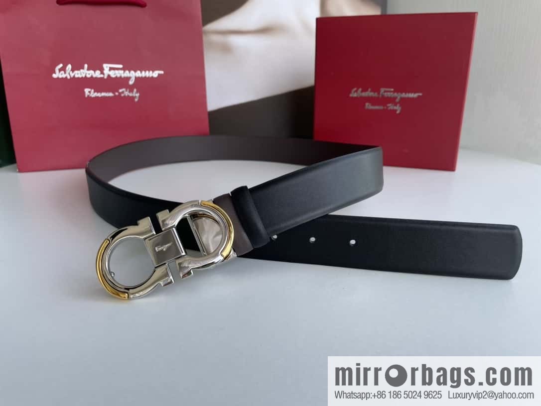 Ferragamo's new 3.5cm Gancio double-circle intercolored edge metal clip buckle, with the first layer of cowhide belt