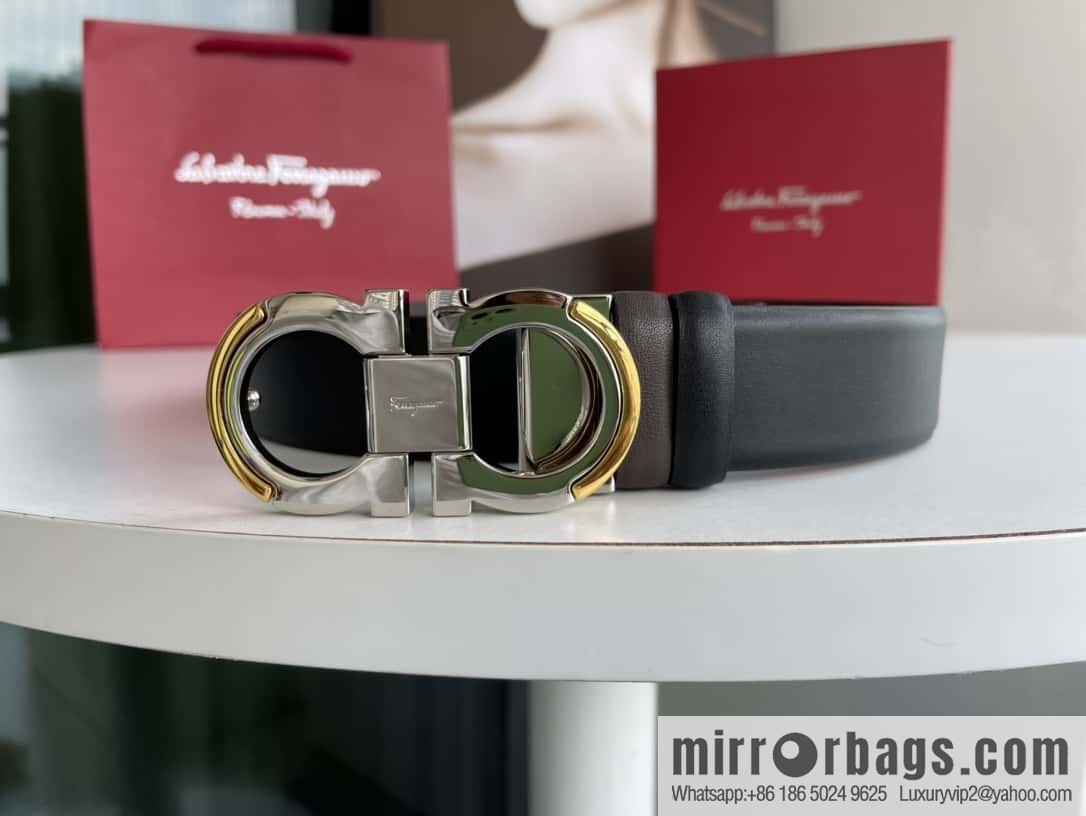 Ferragamo's new 3.5cm Gancio double-circle intercolored edge metal clip buckle, with the first layer of cowhide belt