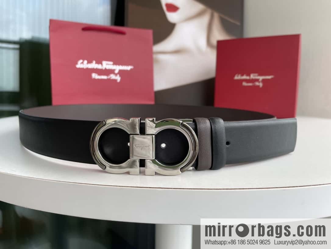Ferragamo's new 3.5cm Gancio double-circle intercolored edge metal clip buckle, with the first layer of cowhide belt