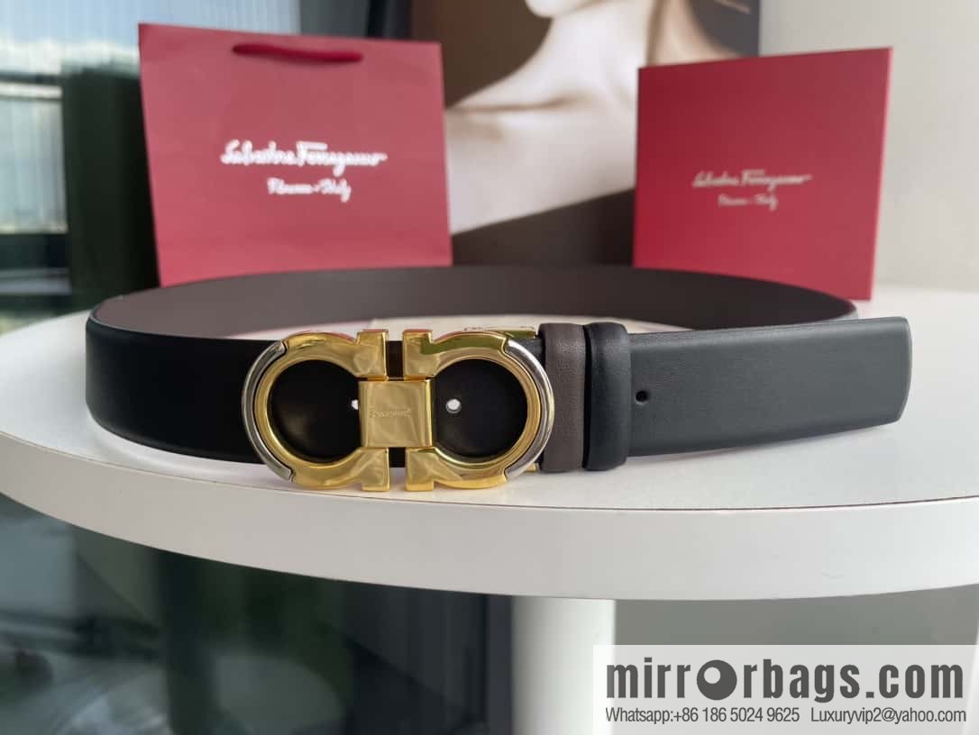 Ferragamo's new 3.5cm Gancio double-circle intercolored edge metal clip buckle, with the first layer of cowhide belt