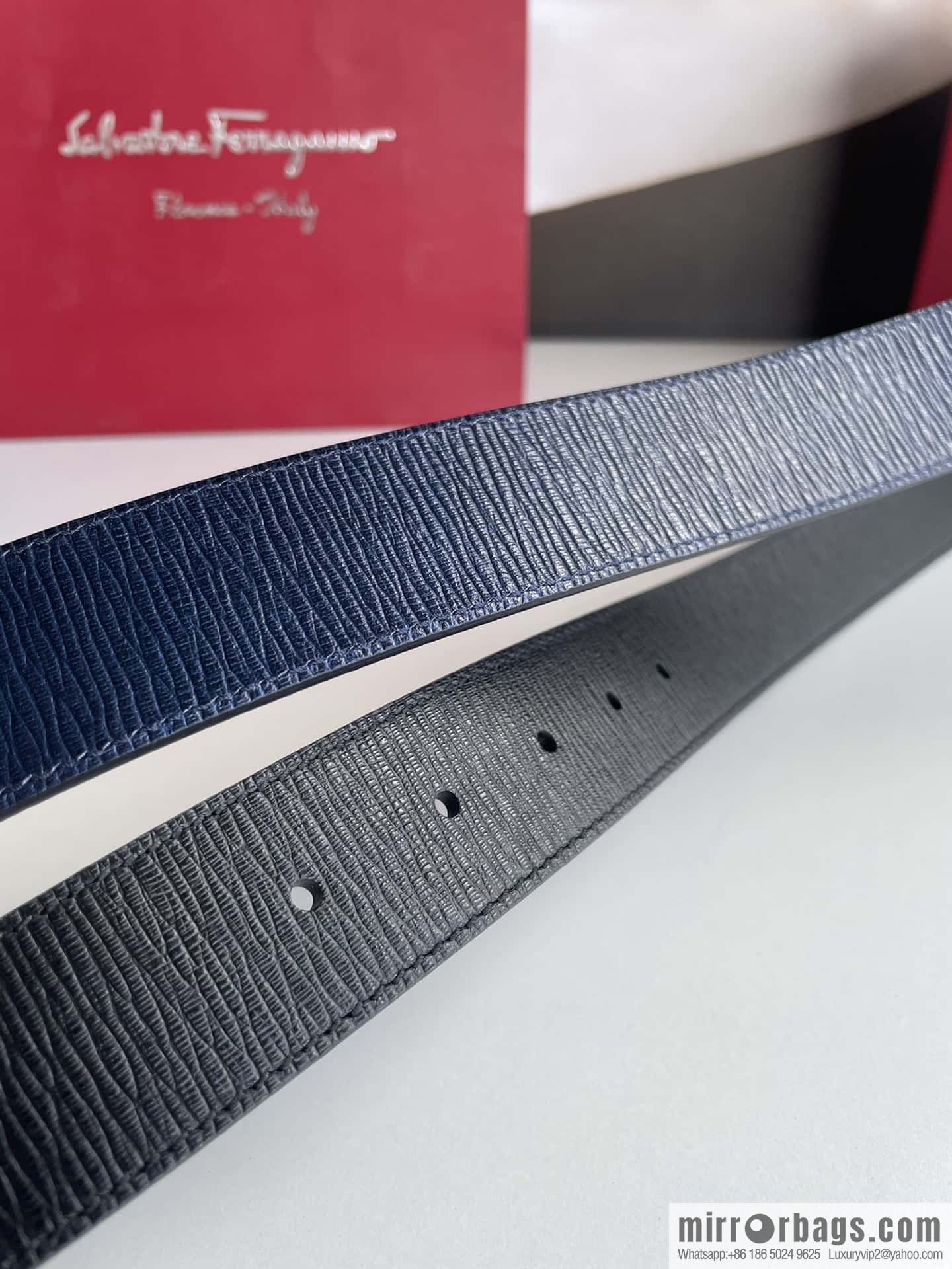 Salvatore Ferragamo Men's 3.5cm Delicate Double Circle Horseshoe Counter Version Metal Buckle Imported First Layer Cowhide Embossed Belt