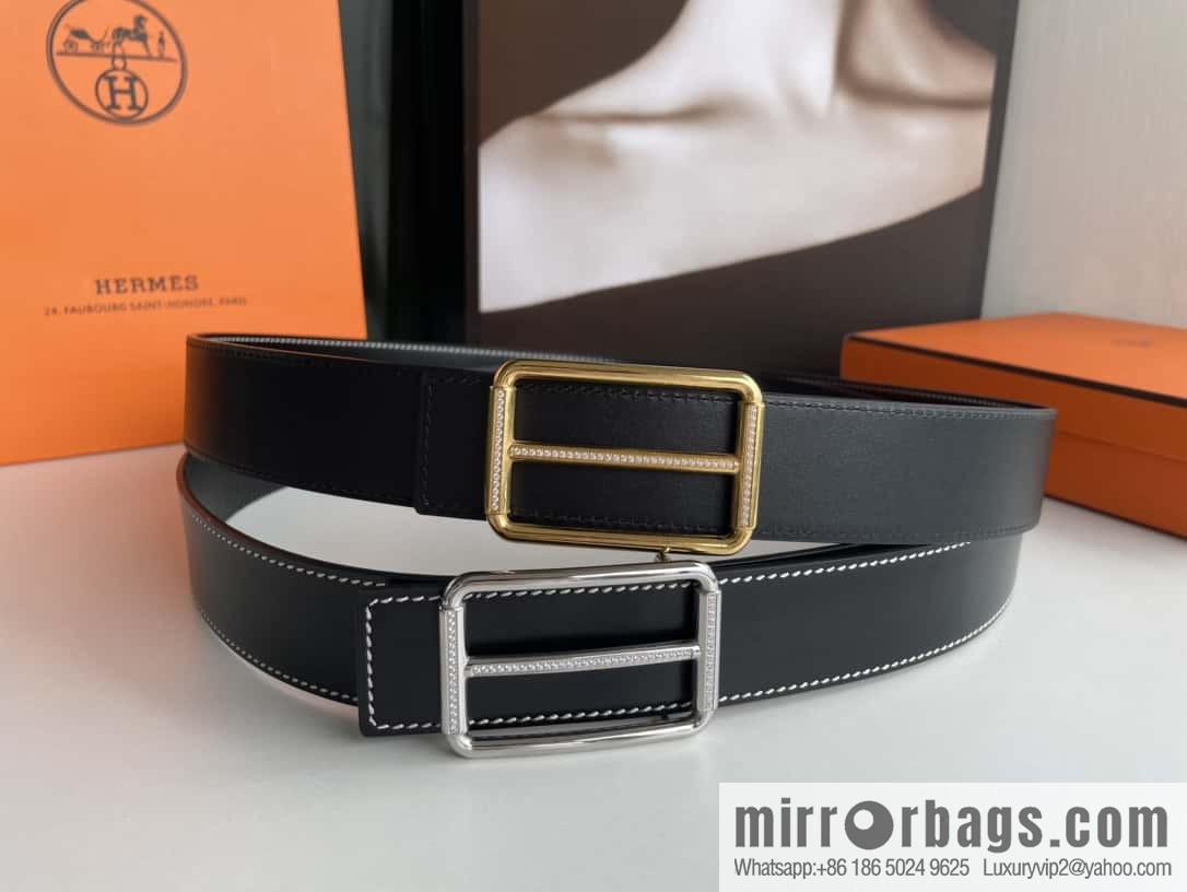Hermès, Seiko crafted inlaid diamond buckle double-sided delicate cowhide belt