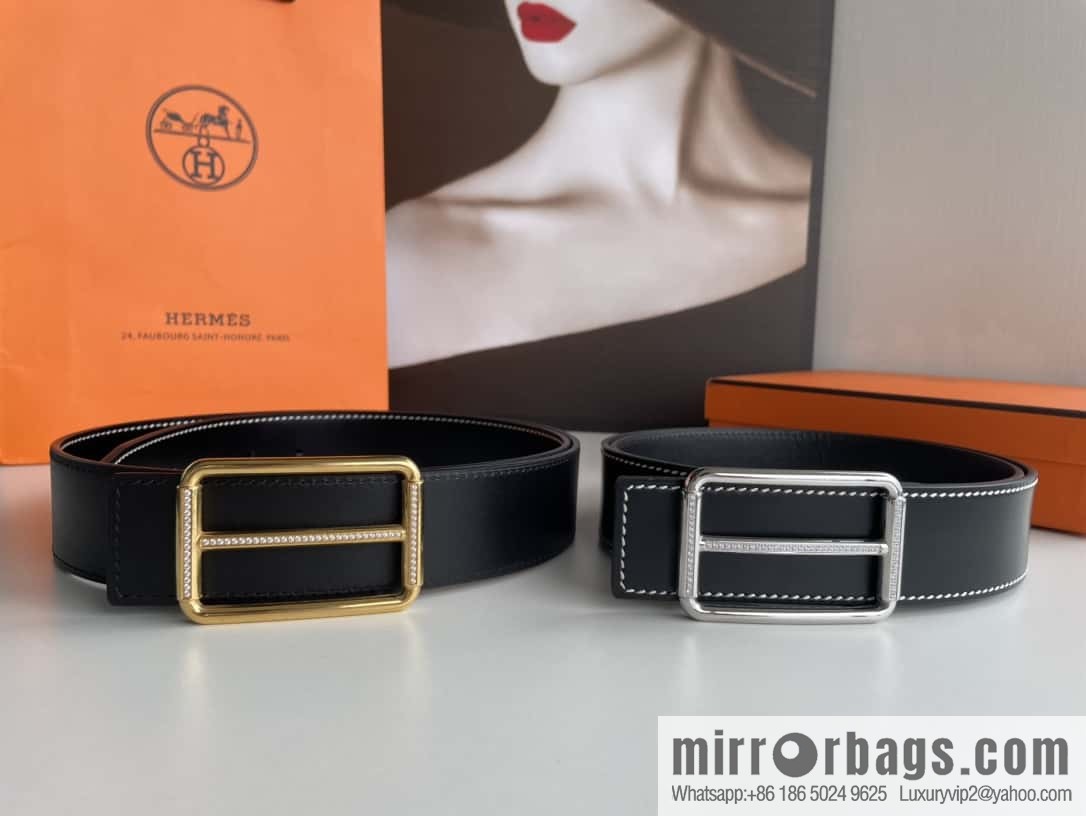 Hermès, Seiko crafted inlaid diamond buckle double-sided delicate cowhide belt