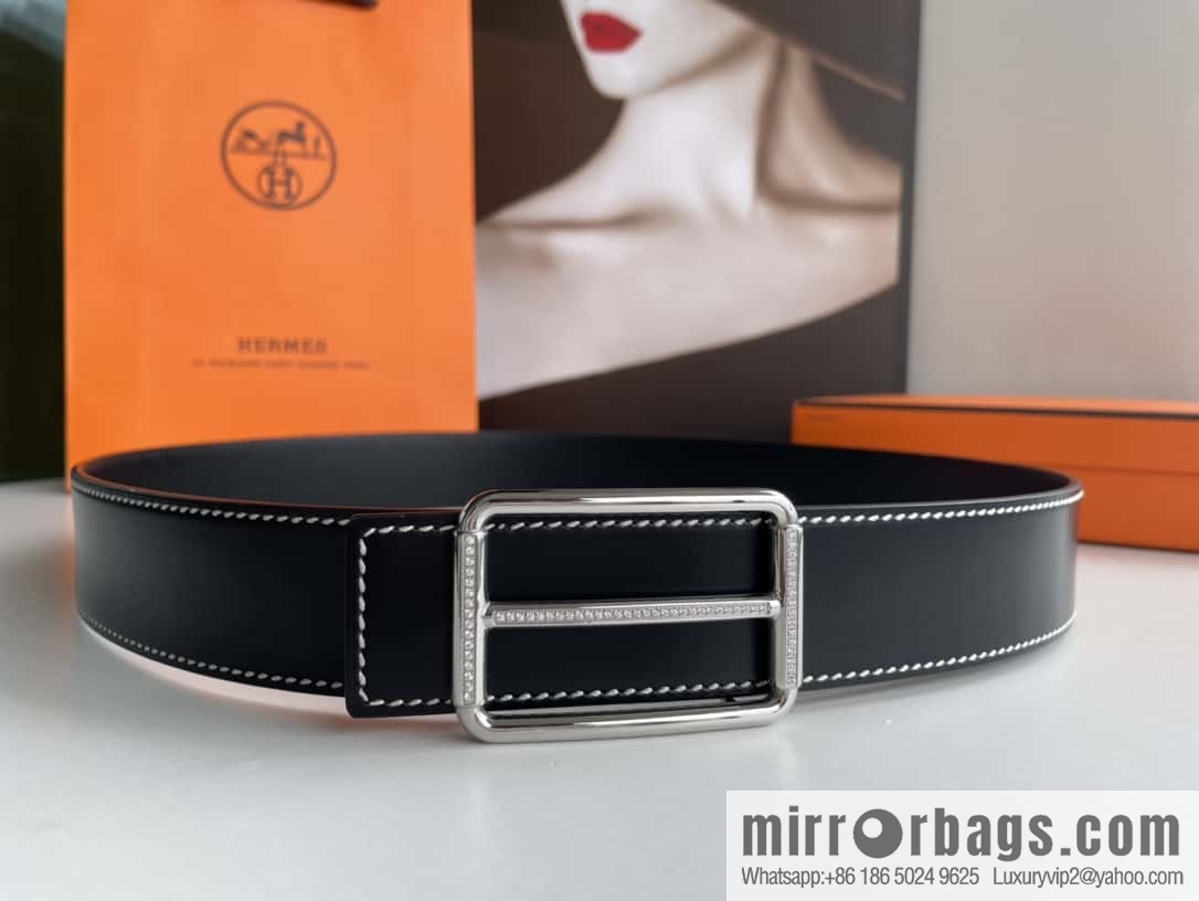 Hermès, Seiko crafted inlaid diamond buckle double-sided delicate cowhide belt