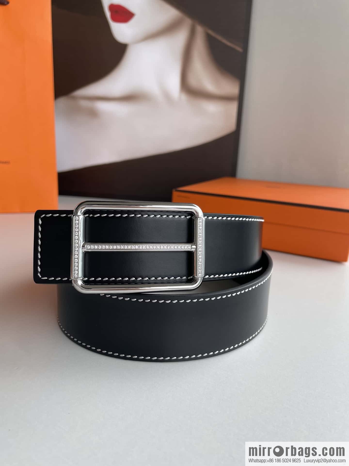 Hermès, Seiko crafted inlaid diamond buckle double-sided delicate cowhide belt