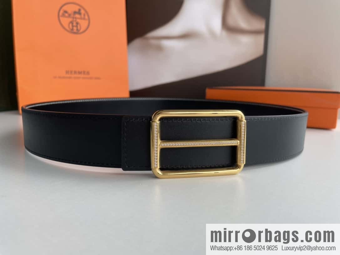 Hermès, Seiko crafted inlaid diamond buckle double-sided delicate cowhide belt