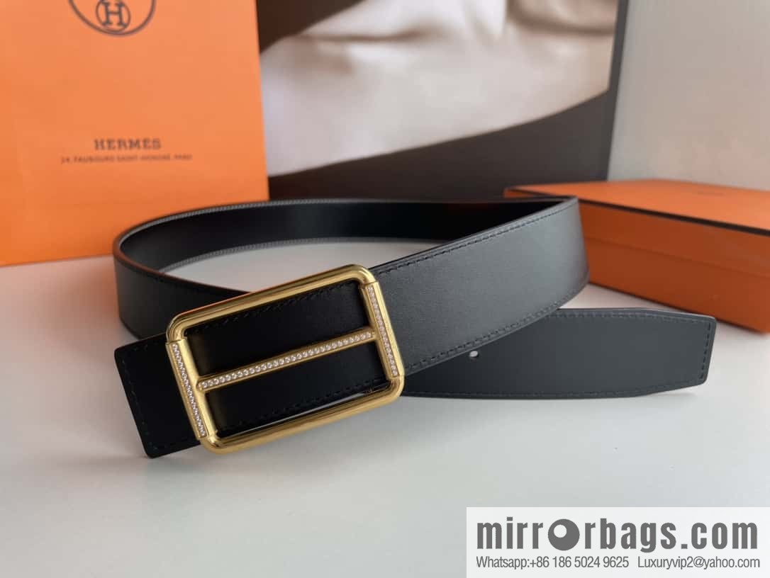 Hermès, Seiko crafted inlaid diamond buckle double-sided delicate cowhide belt