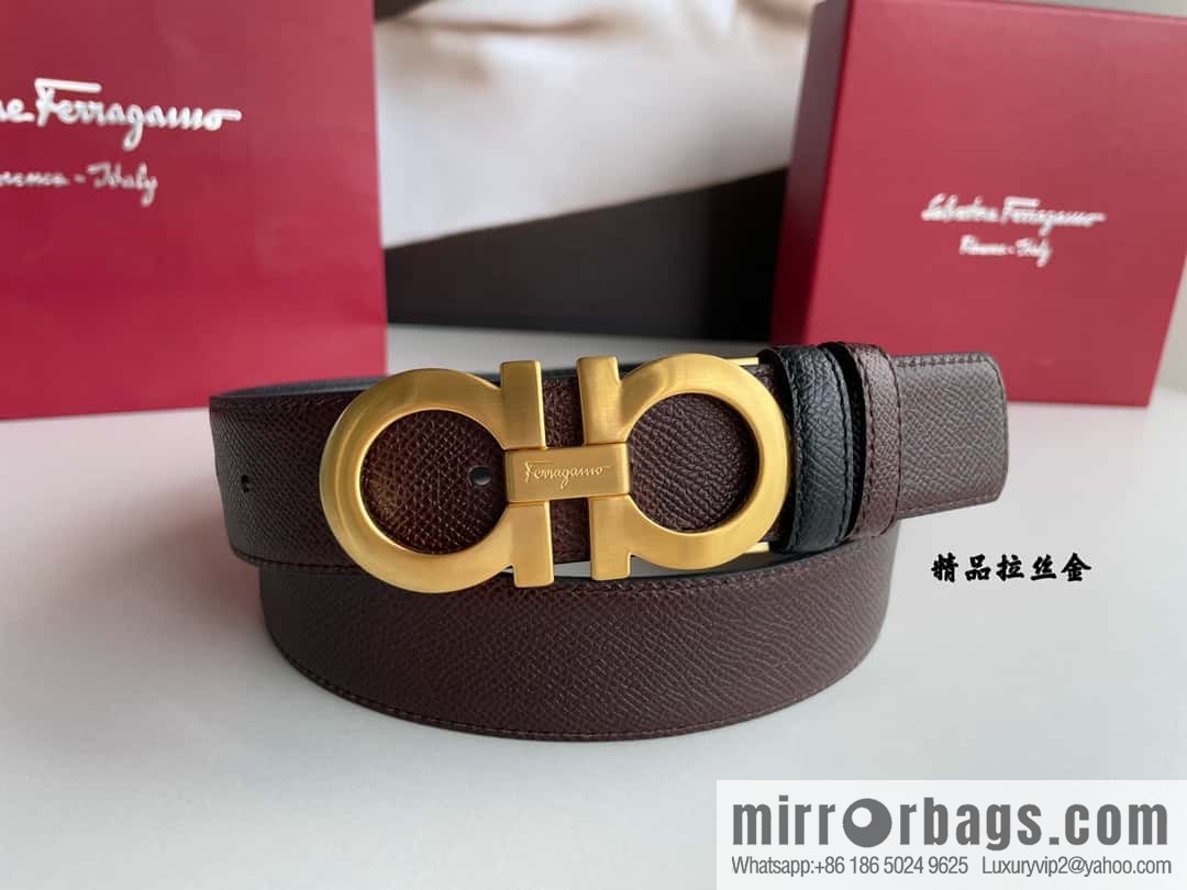 Ferragamo Ferragamo, double-sided with delicate first-layer cowhide cross-textured belt 3.5cm