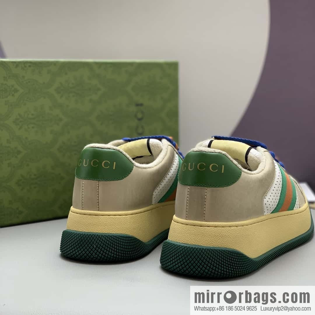 GUCCI retro style green and orange webbing, couple's platform shoes