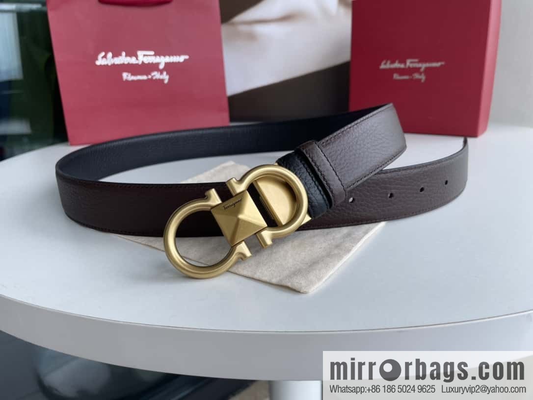Salvatore Ferragamo, double-sided with first layer cowhide lychee texture 3.5cm belt