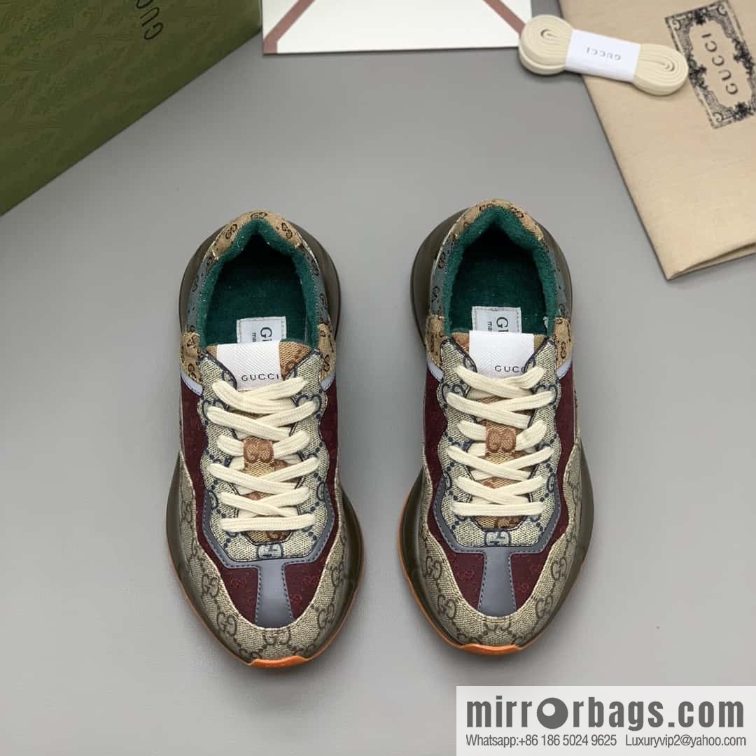 GUCCI beige/brick red classic GG canvas, retro sneakers for men and women
