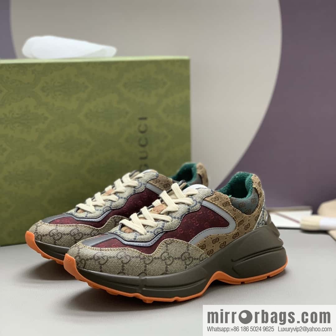 GUCCI beige/brick red classic GG canvas, retro sneakers for men and women