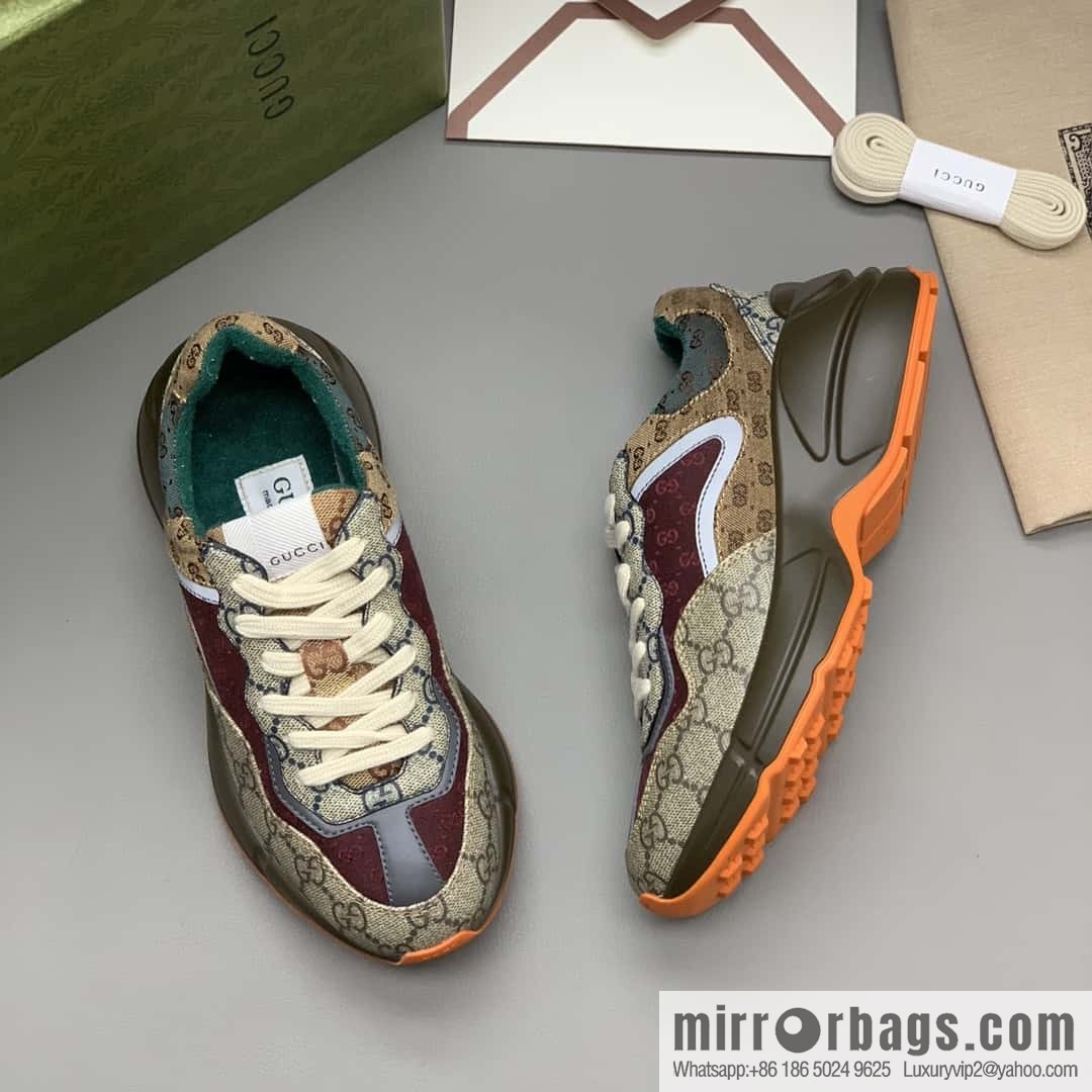 GUCCI beige/brick red classic GG canvas, retro sneakers for men and women
