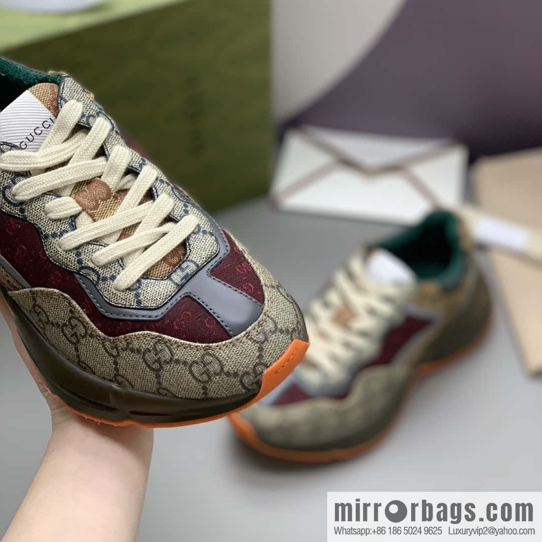 GUCCI beige/brick red classic GG canvas, retro sneakers for men and women