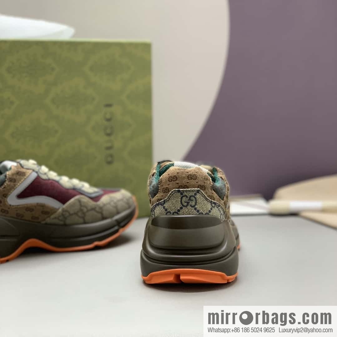 GUCCI beige/brick red classic GG canvas, retro sneakers for men and women