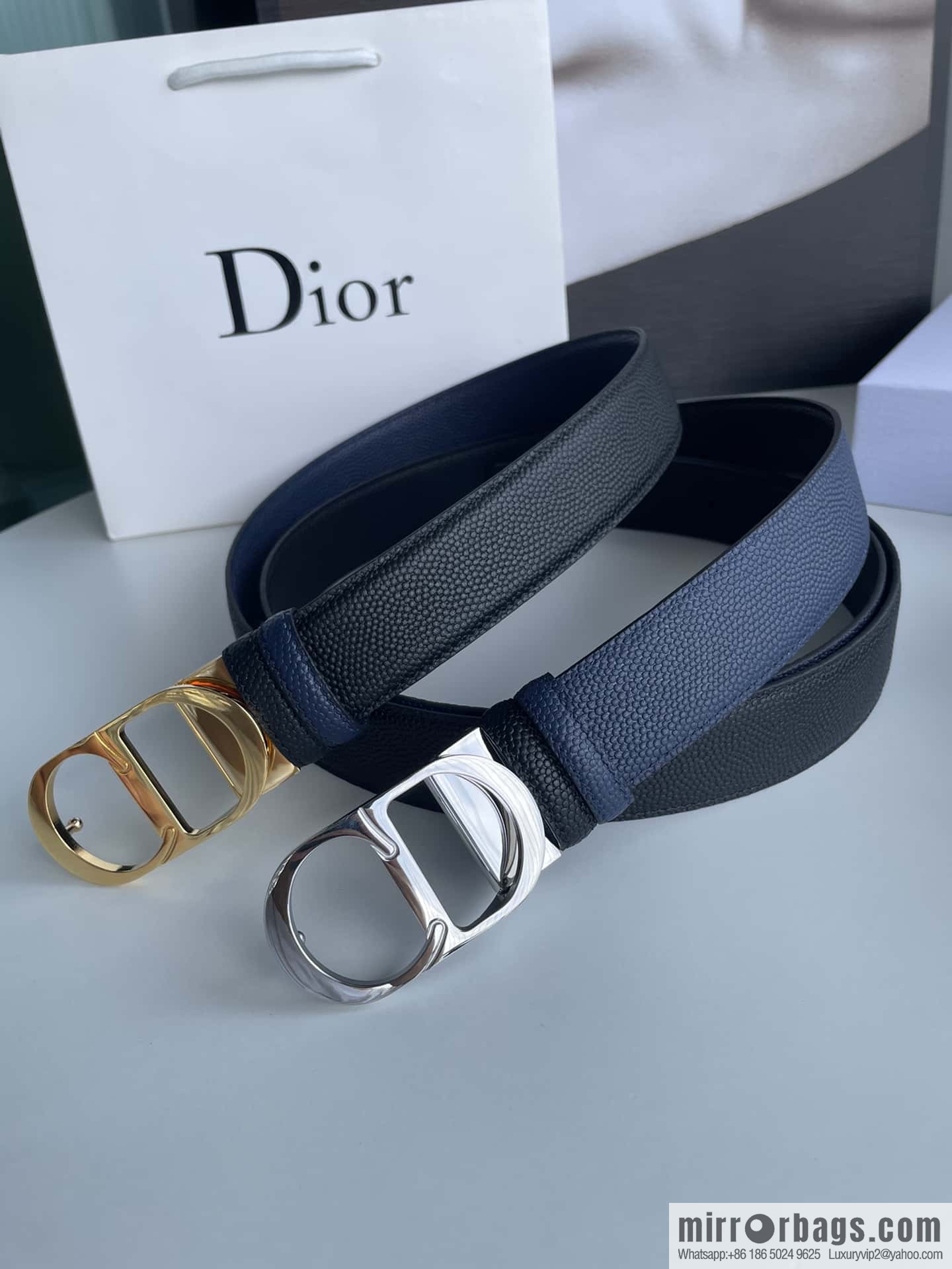 Dior Dior (France) Top layer leather pearl texture men's waist belt width 3.5cm