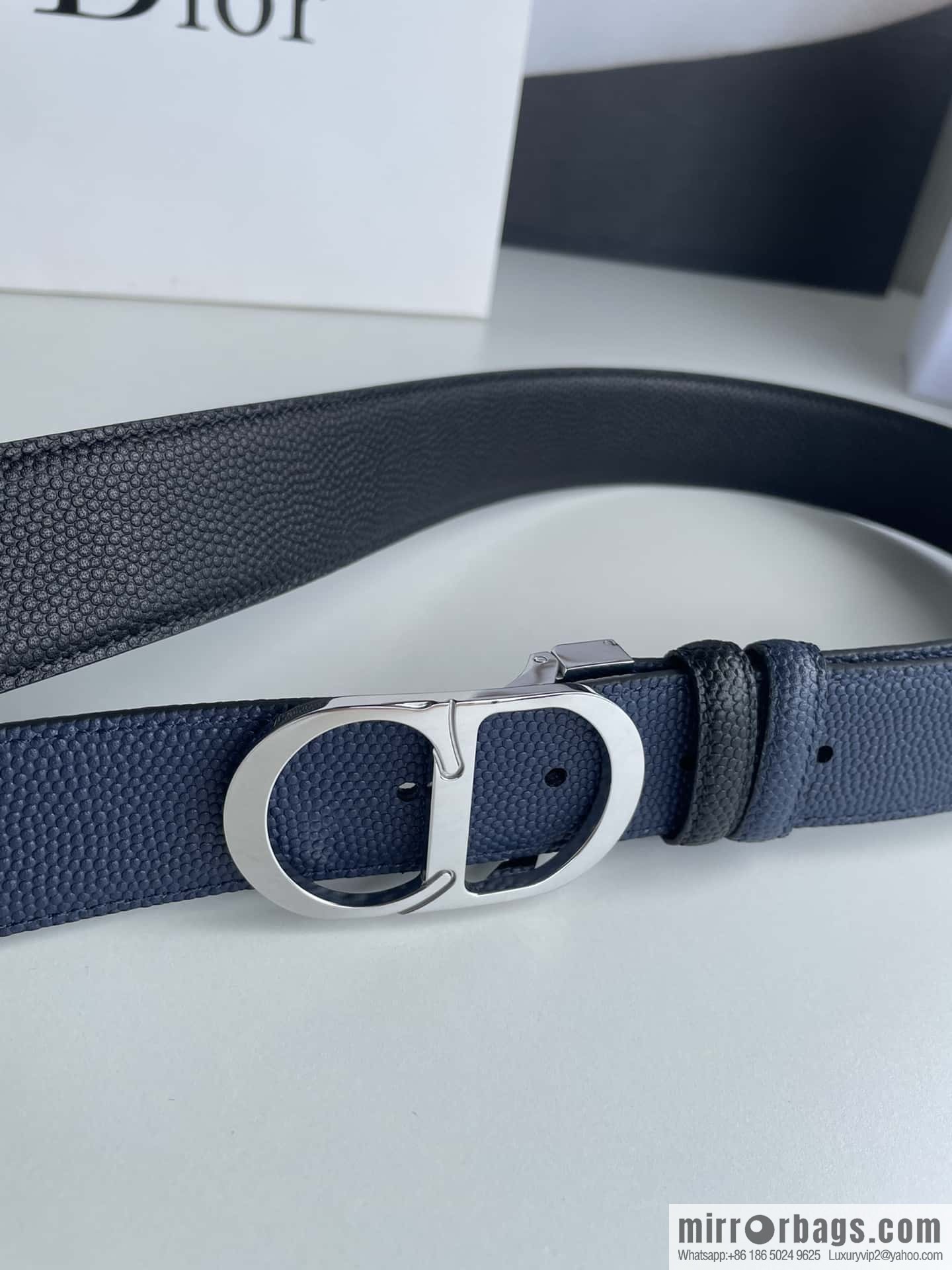 Dior Dior (France) Top layer leather pearl texture men's waist belt width 3.5cm
