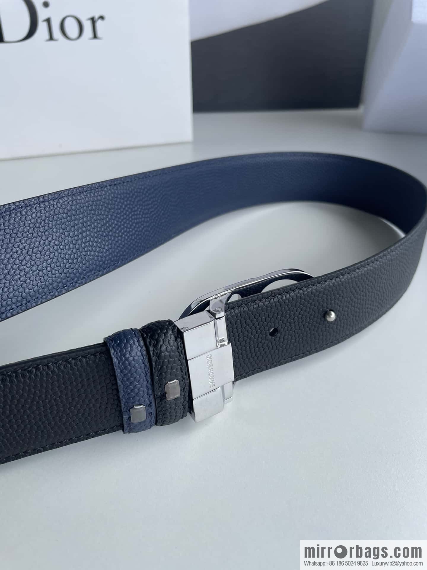 Dior Dior (France) Top layer leather pearl texture men's waist belt width 3.5cm