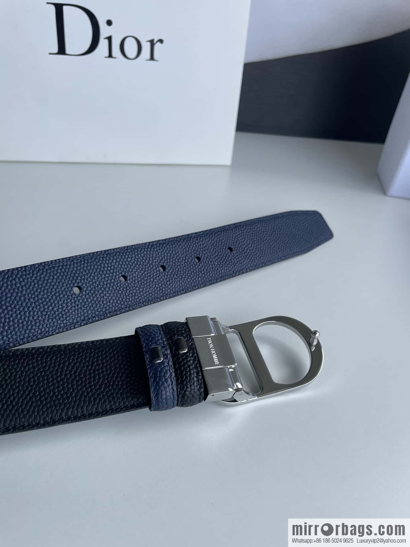 Dior Dior (France) Top layer leather pearl texture men's waist belt width 3.5cm