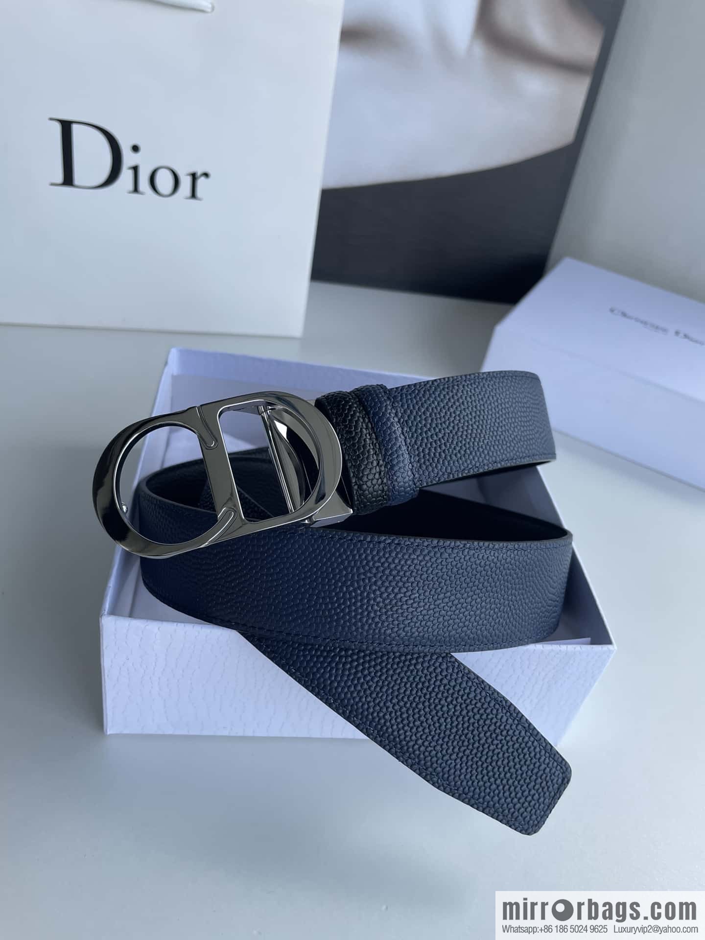 Dior Dior (France) Top layer leather pearl texture men's waist belt width 3.5cm