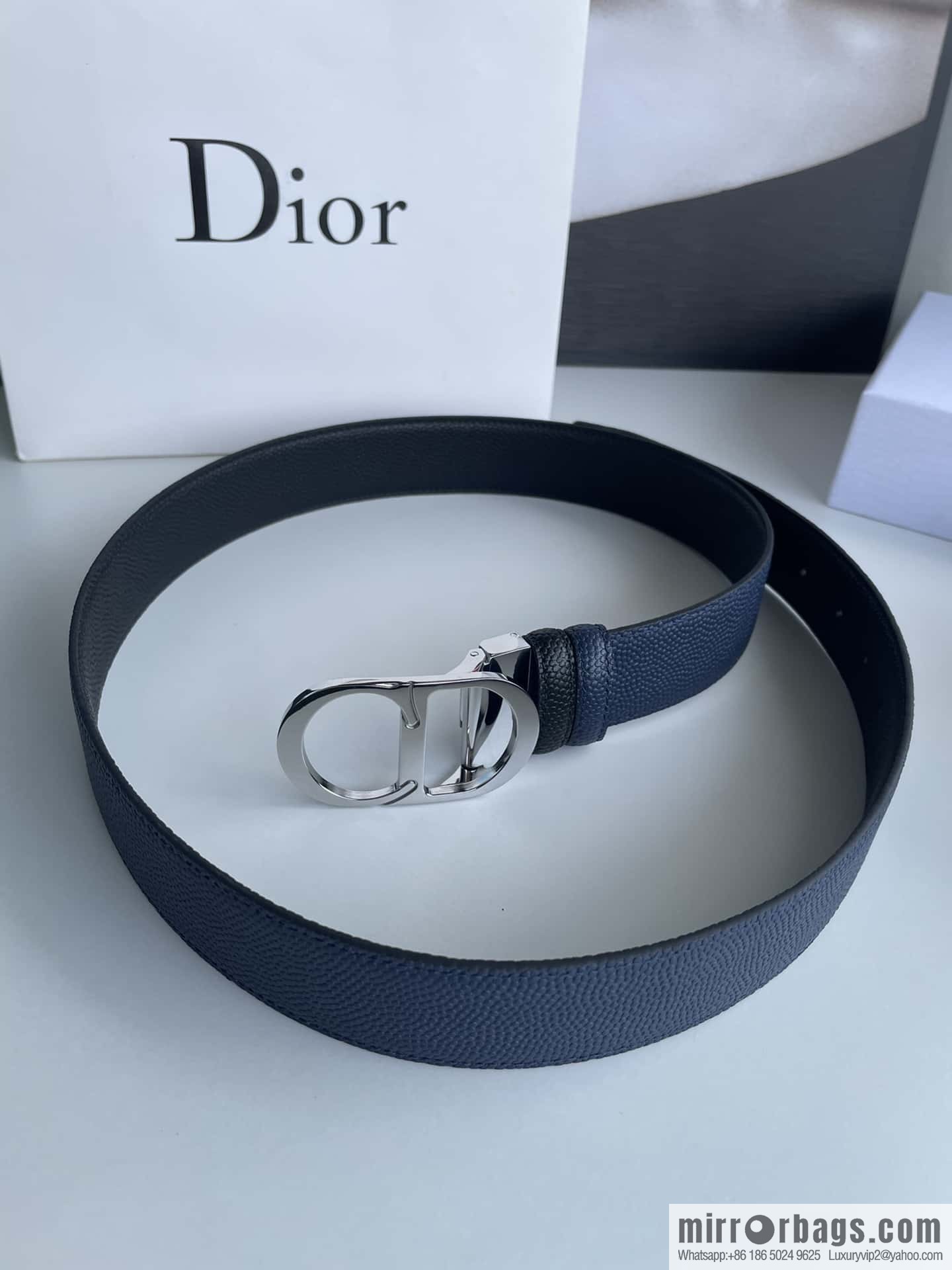 Dior Dior (France) Top layer leather pearl texture men's waist belt width 3.5cm